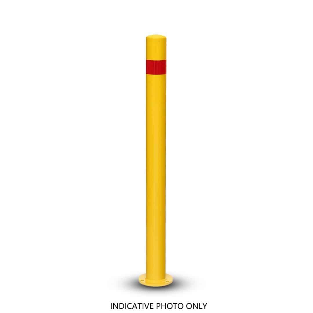 Surface Mounted Safety Bollard with Fixing Kit 2 Surface mounted safety bollard with fixing kit, measuring 870mm high and 77mm diameter with a 120mm base, designed to protect equipment and infrastructure.