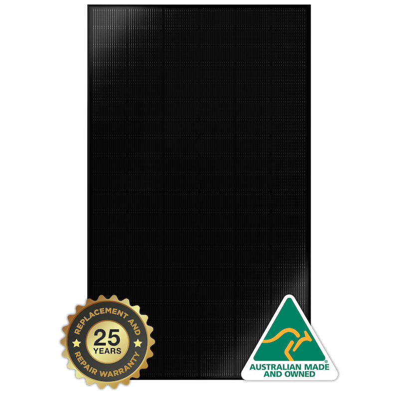 Tindo Walara 475 W all-black N-type TOPCon solar panel, made at Mawson Lakes in South Australia