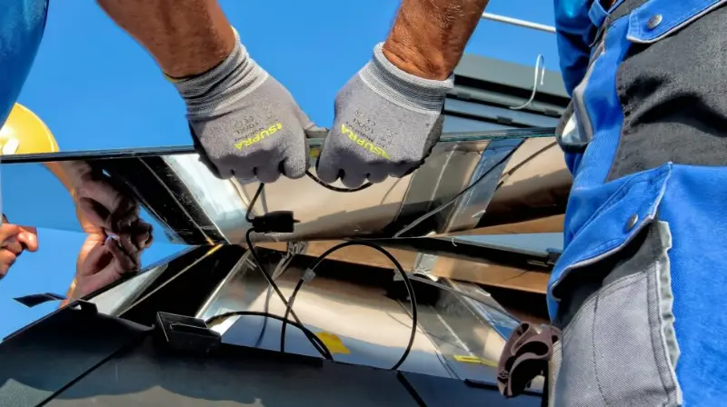 Installer wiring a solar and battery system